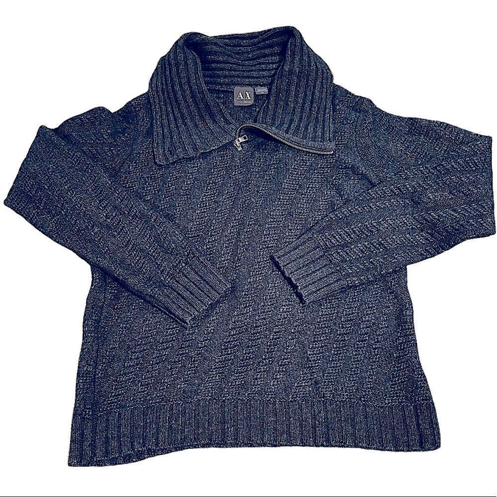Giorgio Armani A/X Blue Grey Zip neck Collared Chunky Sweater Size Medium